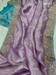 Tissue Silk Saree:Hand Embroidered Blouse, Indian Wedding Bridal Saree,luxury wedding saree,pure silk lavender saree,cocktail saree blue blo