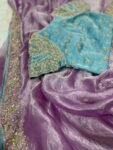 Tissue Silk Saree:Hand Embroidered Blouse, Indian Wedding Bridal Saree,luxury wedding saree,pure silk lavender saree,cocktail saree blue blo