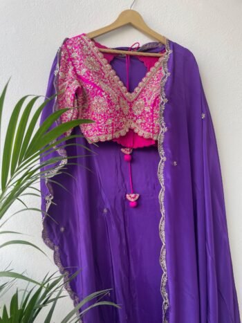 Purp pure Silk Saree:Hand Embroidered Blouse, Indian Wedding Bridal Saree,luxury wedding saree,pure silk purple  saree,cocktail saree