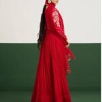 Anarkali suit usa/anarkali red kurta shor sleeve/dark red sleeve anarkali/orange red anarkali/heavy hand embroidered anarkali with dupatta