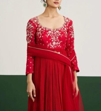 Anarkali suit usa/anarkali red kurta shor sleeve/dark red sleeve anarkali/orange red anarkali/heavy hand embroidered anarkali with dupatta