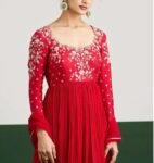 Anarkali suit usa/anarkali red kurta shor sleeve/dark red sleeve anarkali/orange red anarkali/heavy hand embroidered anarkali with dupatta