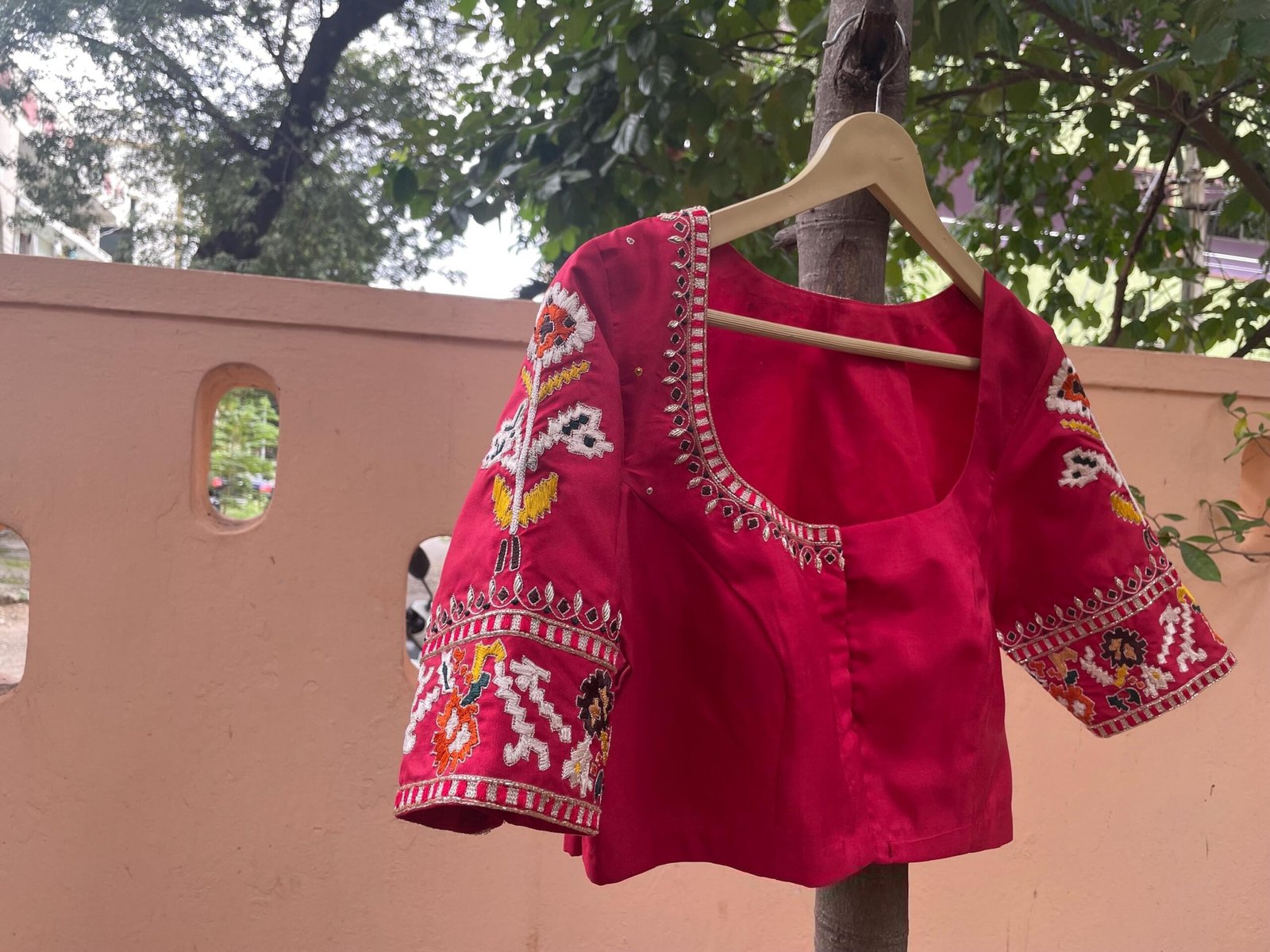 pure silk hand embroidery blouse/ikkat saree maggam blouse/raw silk zardosi blouse/multi colohand embroidered blouse/red Patola saree blouse