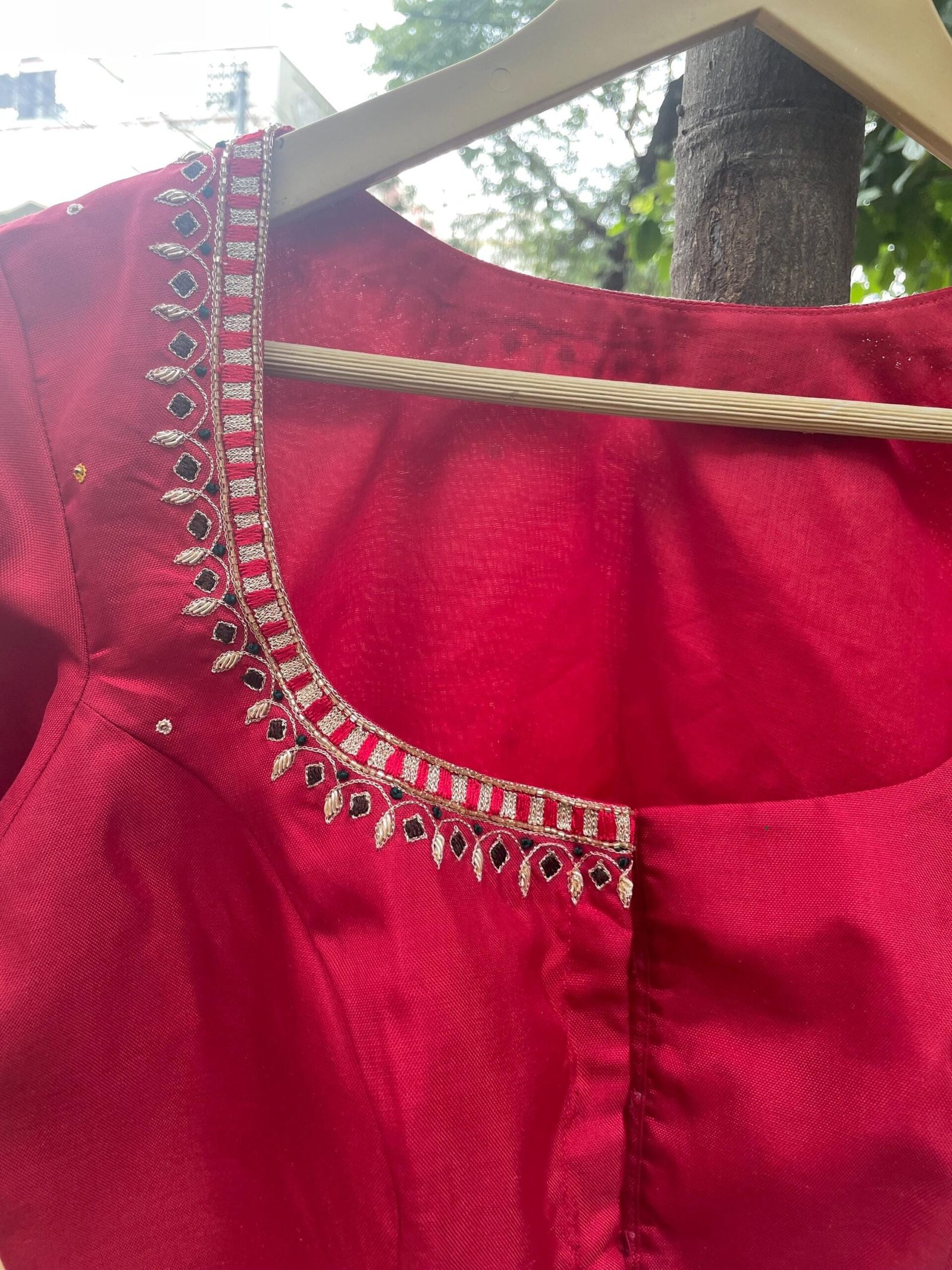 pure silk hand embroidery blouse/ikkat saree maggam blouse/raw silk zardosi blouse/multi colohand embroidered blouse/red Patola saree blouse