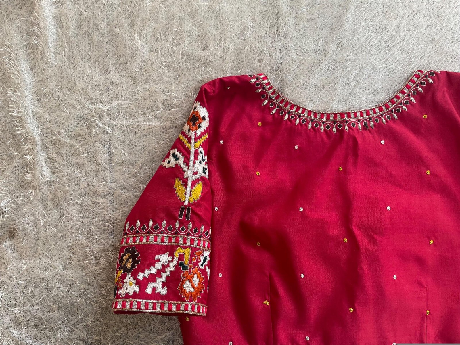 pure silk hand embroidery blouse/ikkat saree maggam blouse/raw silk zardosi blouse/multi colohand embroidered blouse/red Patola saree blouse