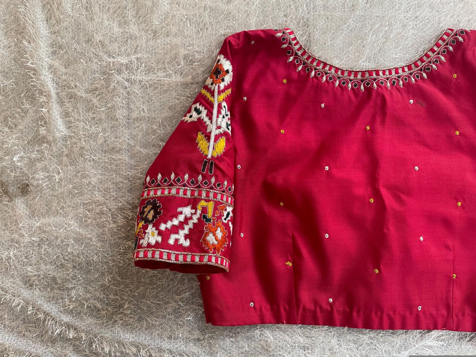pure silk hand embroidery blouse/ikkat saree maggam blouse/raw silk zardosi blouse/multi colohand embroidered blouse/red Patola saree blouse