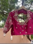 Hand Embroidered Zardosi Silk Blouse: Plum Magenta Saree Top,plum saree blouse,collar blouse,handwork Maggam blouse,mix and match blouse USA