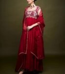 Anarkali suit usa/anarkali red kurta short sleeve/dark red Indian anarkali/ruby red anarkali/heavy hand embroidered anarkali with dupatta