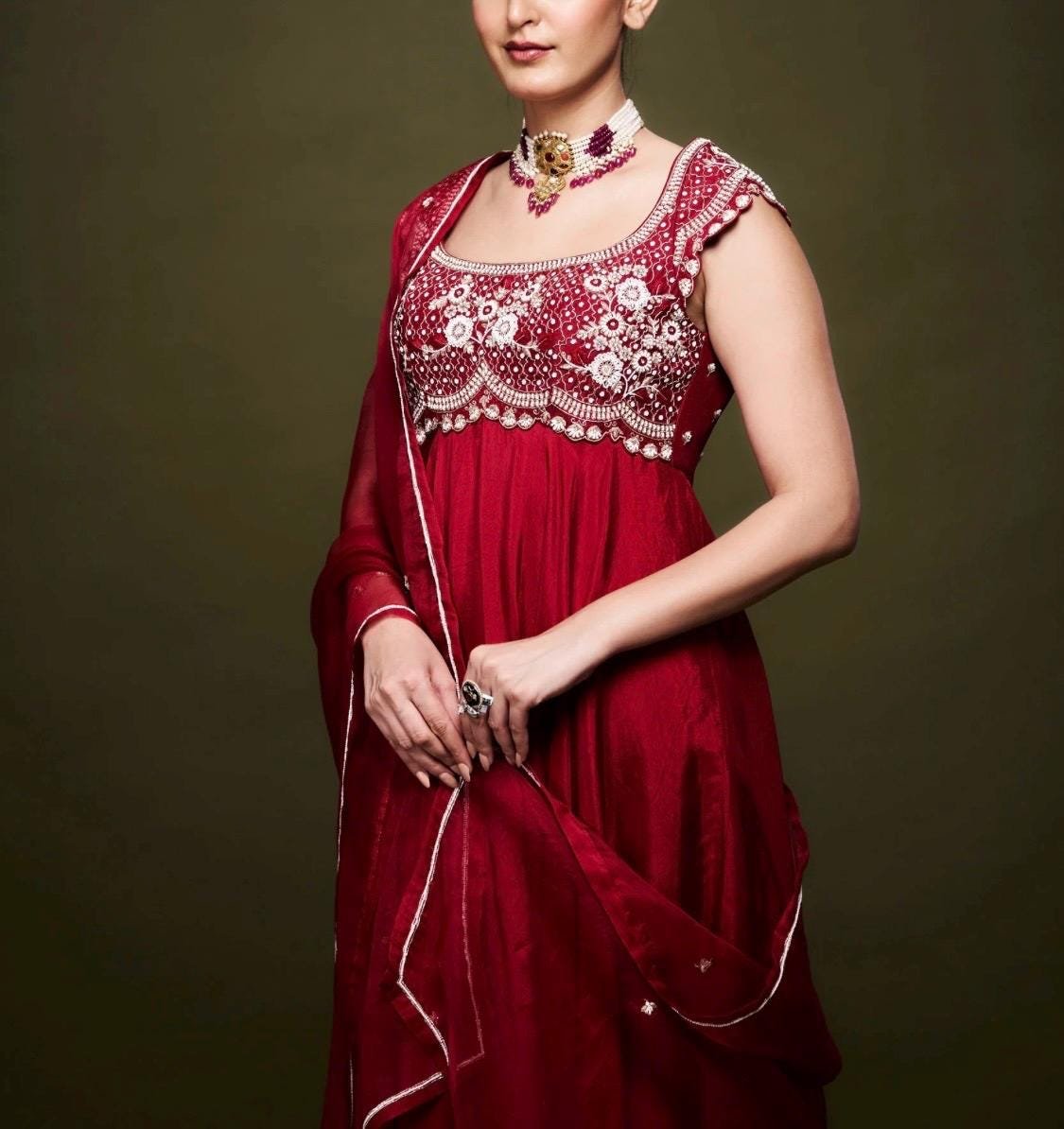 Anarkali suit usa/anarkali red kurta short sleeve/dark red Indian anarkali/ruby red anarkali/heavy hand embroidered anarkali with dupatta