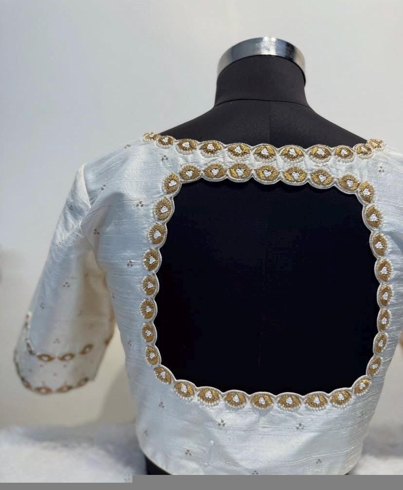 pure silk hand embroidery blouse/modern maggam blouse/cream zardosi blouse/hand embroidered blouse/off white mix and match ready made blouse