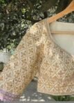 pure silk hand embroidery blouse/cream saree maggam blouse/raw silk zardosi blouse/hand embroidered blouse/cream ready made blouse zardosi