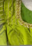 Hand Embroidered Zardosi Silk Blouse: Mehendi Green, Deep Neck,mehendi green blouse,42 size blouse,mix and match blouses, green maggam blous