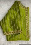 Hand Embroidered Zardosi Silk Blouse: Mehendi Green, Deep Neck,mehendi green blouse,42 size blouse,mix and match blouses, green maggam blous