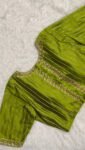 Hand Embroidered Zardosi Silk Blouse: Mehendi Green, Deep Neck,mehendi green blouse,42 size blouse,mix and match blouses, green maggam blous