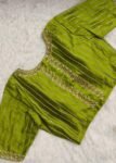 Hand Embroidered Zardosi Silk Blouse: Mehendi Green, Deep Neck,mehendi green blouse,42 size blouse,mix and match blouses, green maggam blous