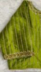 Hand Embroidered Zardosi Silk Blouse: Mehendi Green, Deep Neck,mehendi green blouse,42 size blouse,mix and match blouses, green maggam blous