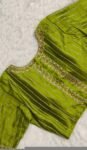 Hand Embroidered Zardosi Silk Blouse: Mehendi Green, Deep Neck,mehendi green blouse,42 size blouse,mix and match blouses, green maggam blous