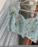pure silk hand embroidery blouse /maggam blouse/blue raw silk zardosi blouse/hand embroidered blouse/ice blue elbow sleeve ready made blouse