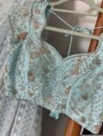 pure silk hand embroidery blouse /maggam blouse/blue raw silk zardosi blouse/hand embroidered blouse/ice blue elbow sleeve ready made blouse