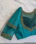 pure silk hand embroidery blouse/saree maggam blouse/ zardosi blouse/turquoise green embroidered blouse/sea green ready made blouse zardosi