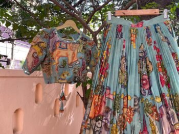 Hand-Painted Kalamkari Lehenga Set: Silk Crop Top, Embroidered Skirt,kalamkari lehenga,handwork hand painted lehenga,sea green lehenga Magga