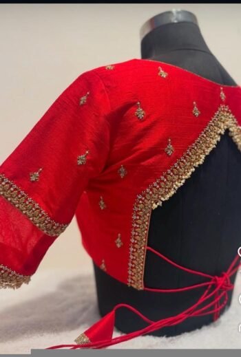 Hand Embroidered Red Silk Blouse: Zardosi Maggam Work, Elbow Sleeves,red saree blouse,red Maggam blouse,mix and match blouse,plus size blous