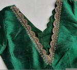 Hand Embroidered Green Silk Saree Blouse: Zardosi Maggam Work, dark green maggam blouse, green mix and match blouse,scallop work blouse usa