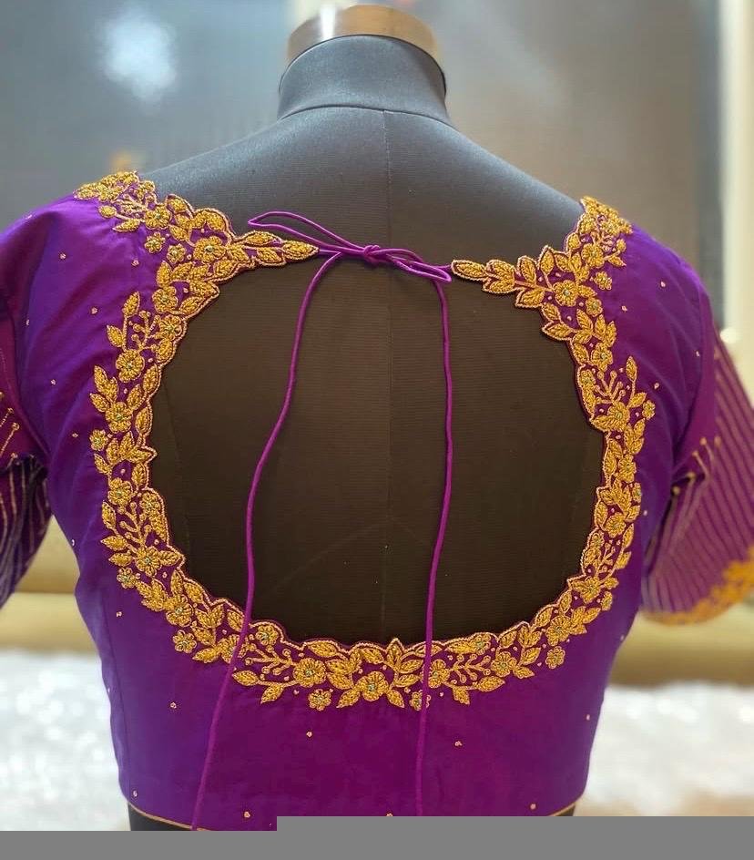 pure silk hand embroidery blouse/saree maggam blouse/purple zardosi blouse usa/hand embroidered moderblouse/purple ready made blouse zardosi