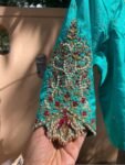 Hand Embroidered sea Blue Silk Blouse:Zardosi Maggam Work,sea green blouse,mix and match blouse,plus size blouses,sea blue hand work blouse