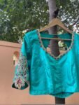 Hand Embroidered sea Blue Silk Blouse:Zardosi Maggam Work,sea green blouse,mix and match blouse,plus size blouses,sea blue hand work blouse