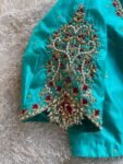 Hand Embroidered sea Blue Silk Blouse:Zardosi Maggam Work,sea green blouse,mix and match blouse,plus size blouses,sea blue hand work blouse