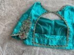 Hand Embroidered sea Blue Silk Blouse:Zardosi Maggam Work,sea green blouse,mix and match blouse,plus size blouses,sea blue hand work blouse