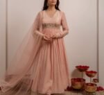 Anarkali suit usa/pink anarkali kurta elbow sleeve/peach heavy anarkali/light peach anarkali/heavy hand embroidered anarkali with dupatta us