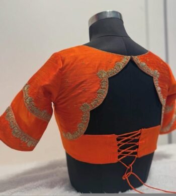 pure silk hand embroidery blouse/orange saree maggam blouse/raw silk zardosi blouse/hand embroidered blouse/ready made blouse/orange blouse