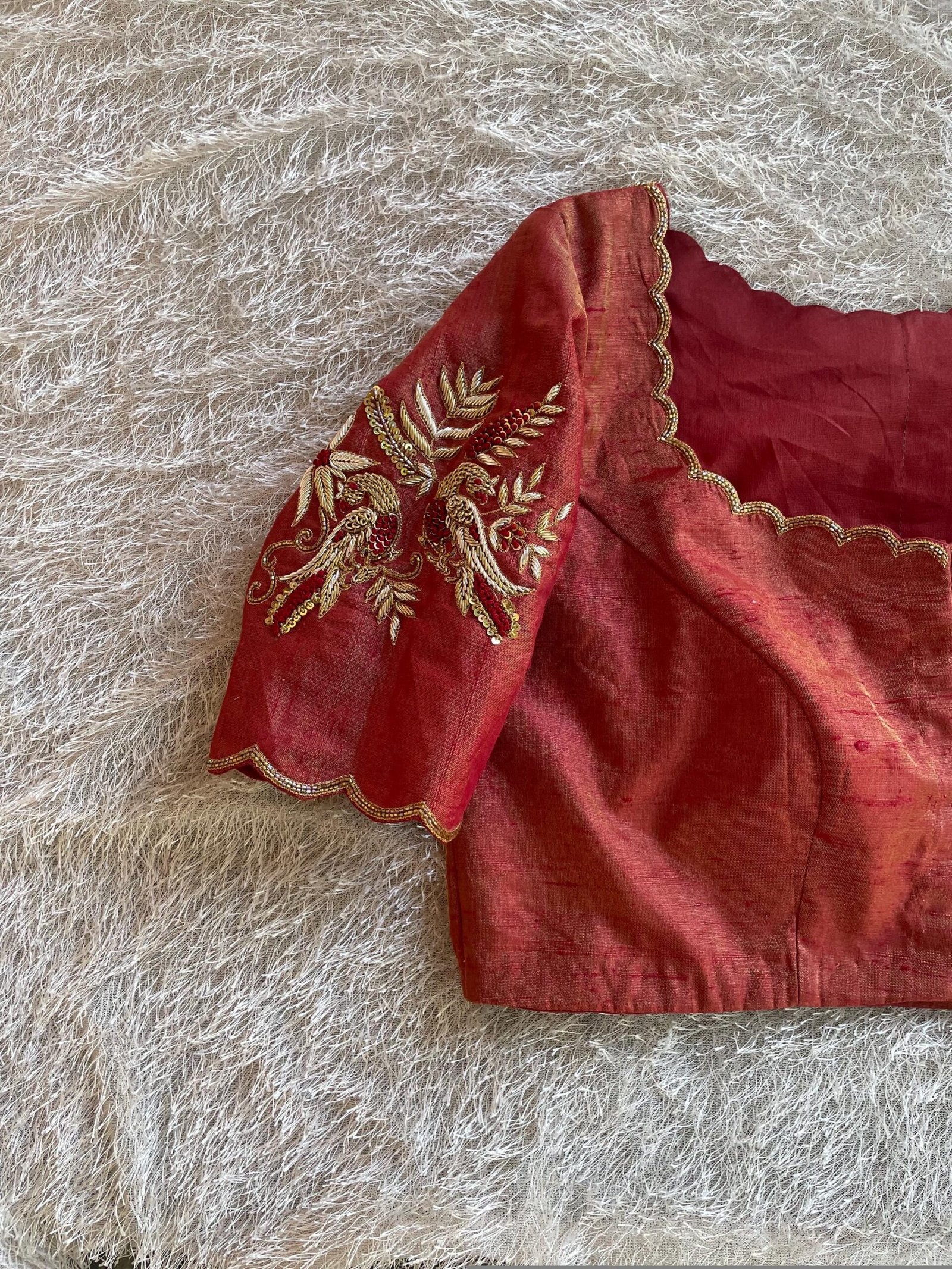 pure silk hand embroidery blouse /saree maggam blouse/red zardosi blouse/maroon red hand embroidered blouse/tissue red mix and match blouse