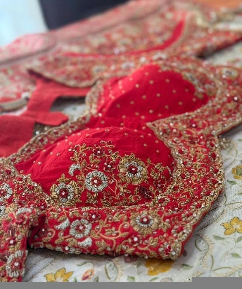 pure silk hand embroidery bridal blouse/ maggam blouse/red bridal zardosi blouse/red hand embroidered blouse/heavy embroidery wedding blouse