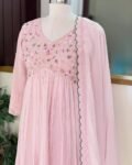 Anarkali suit usa/pink anarkali kurta elbow sleeve/pink heavy anarkali/light pink anarkali/heavy hand embroidered anarkali with dupatta usa