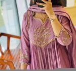 Hand Embroidered Anarkali Dress: Lavender Indian Suit with Dupatta, lavender anarkali dress,indian kurta with dupatta,handwork kurta set usa
