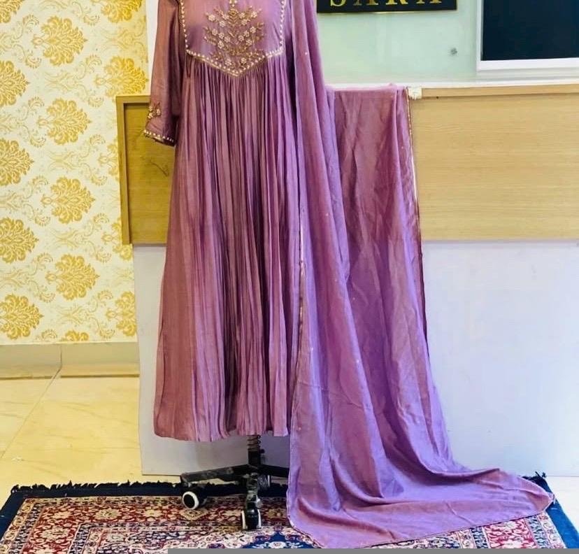 Hand Embroidered Anarkali Dress: Lavender Indian Suit with Dupatta, lavender anarkali dress,indian kurta with dupatta,handwork kurta set usa