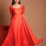 Orange Anarkali suit usa/anarkali red kurta full sleeve/ orange full sleeve anarkali/red dress anarkali/Indian dresses/orange red anarkali