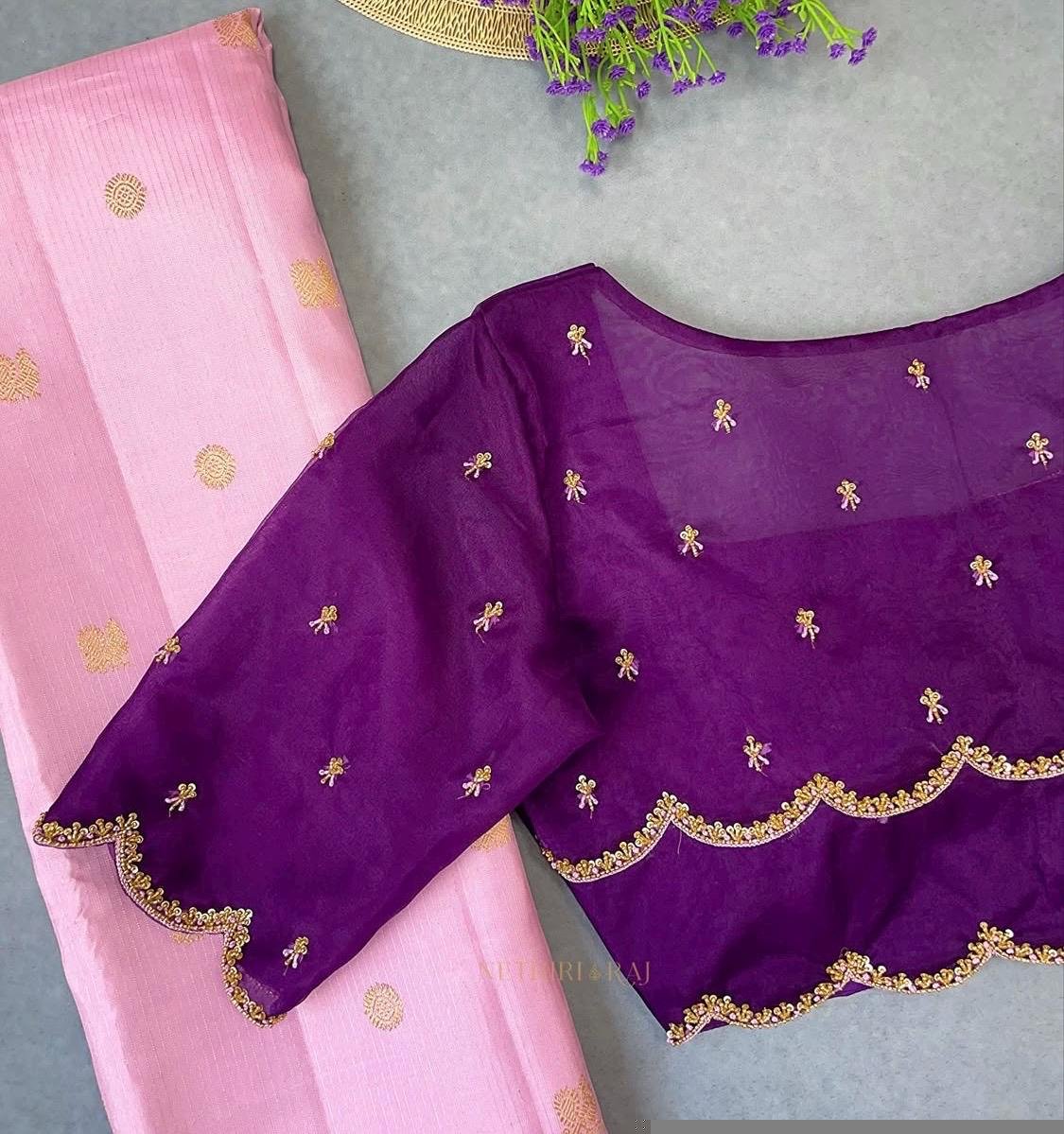 pure silk hand embroidery blouse/ saree maggam blouse/purple zardosi blouse usa/hand embroidered moderblouse/ ready made blouse zardosi usa