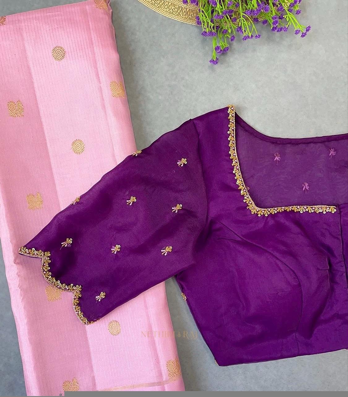 pure silk hand embroidery blouse/ saree maggam blouse/purple zardosi blouse usa/hand embroidered moderblouse/ ready made blouse zardosi usa