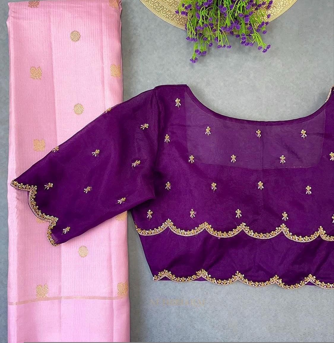 pure silk hand embroidery blouse/ saree maggam blouse/purple zardosi blouse usa/hand embroidered moderblouse/ ready made blouse zardosi usa