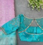 Hand Embroidered sea Blue Silk Blouse:Zardosi Maggam Work,sea green blouse,mix and match blouse,plus size blouses,sea blue hand work blouse