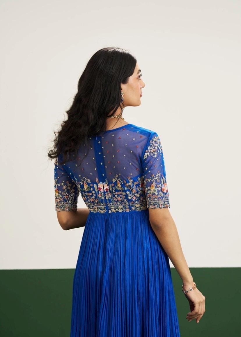Anarkali suit usa/hand embroidery anarkali kurta/blue anarkali dress/elbow sleeves dress anarkali/Indian dresses/royal blue anarkali kurta