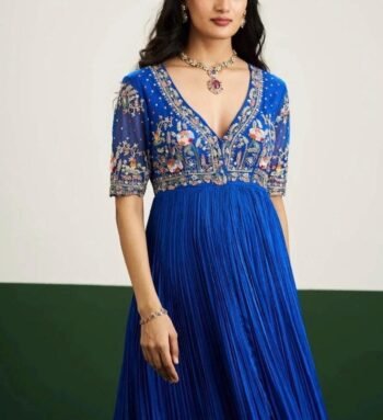 Anarkali suit usa/hand embroidery anarkali kurta/blue anarkali dress/elbow sleeves dress anarkali/Indian dresses/royal blue anarkali kurta