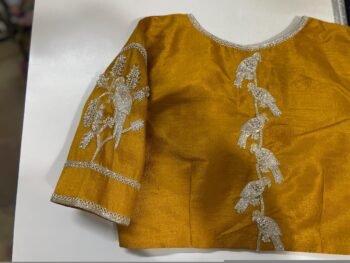 Hand Embroidered Zardosi Silk Blouse: Mustard Yellow Saree Top,handwork saree blouse , pure silk hand work blouse, mix and match blouses