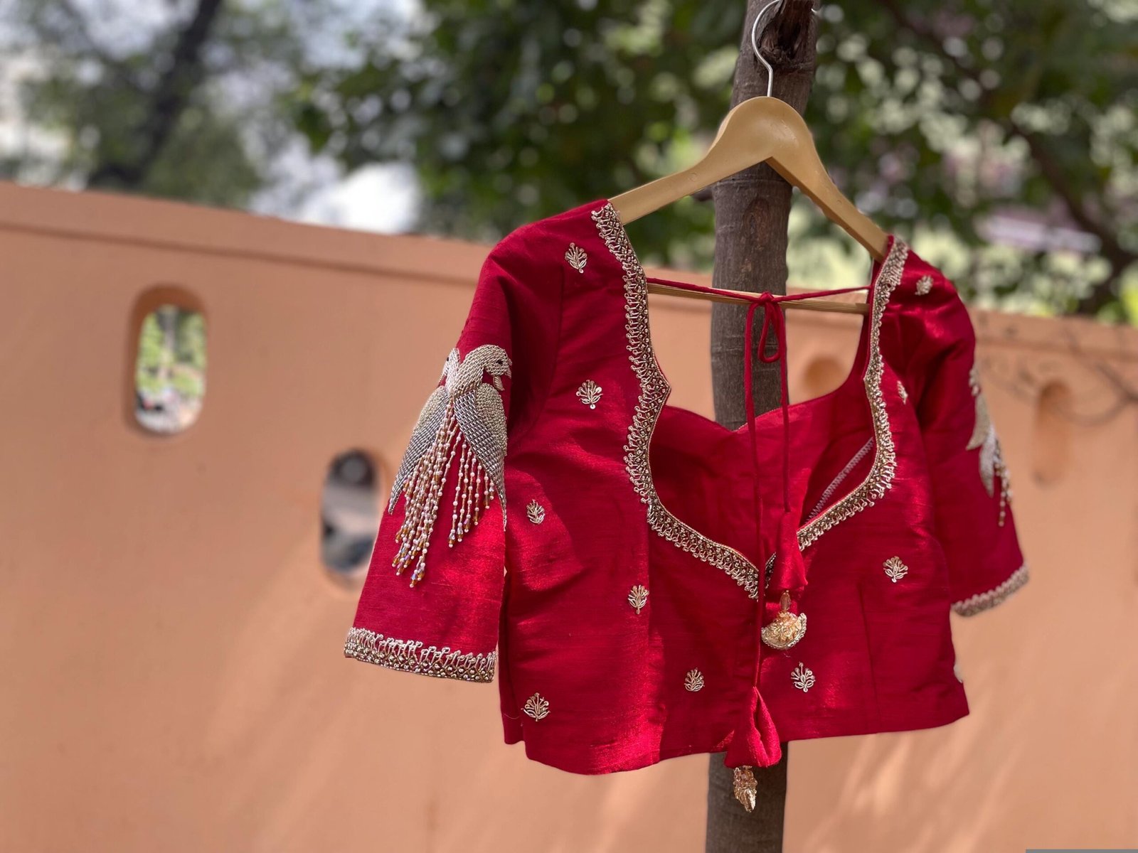 Red Silk Saree Blouse: Hand Embroidered Zardosi Maggam Work, red mix and match blouse,handwork blouses,bird work blouse,plus size blouses us
