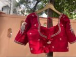Red Silk Saree Blouse: Hand Embroidered Zardosi Maggam Work, red mix and match blouse,handwork blouses,bird work blouse,plus size blouses us
