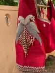 Red Silk Saree Blouse: Hand Embroidered Zardosi Maggam Work, red mix and match blouse,handwork blouses,bird work blouse,plus size blouses us